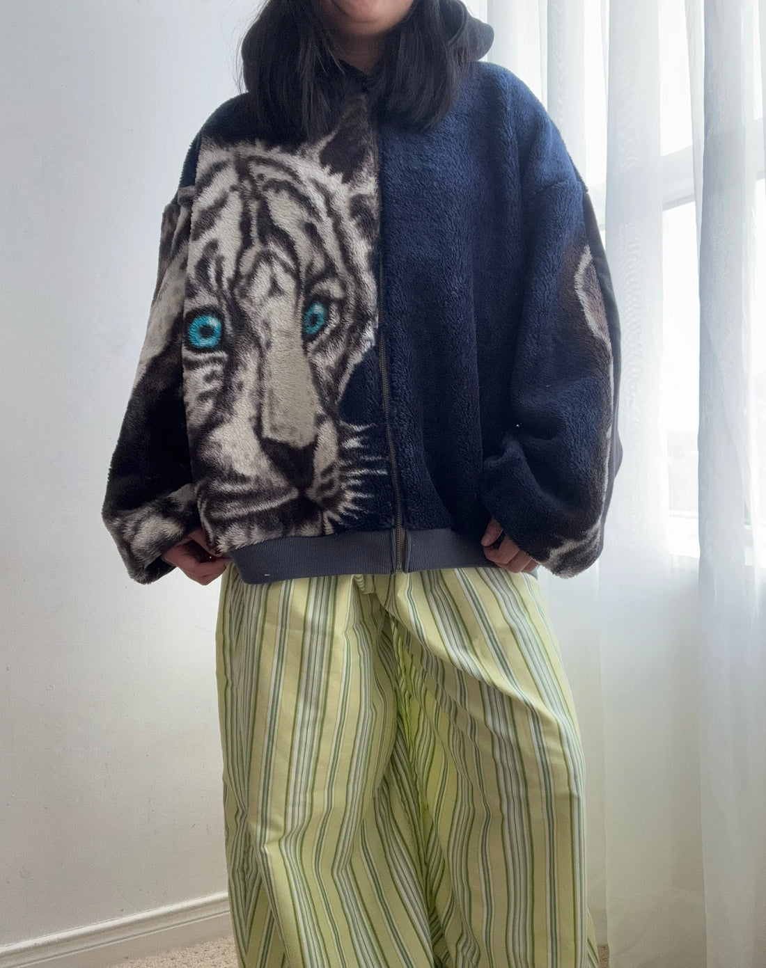 White Tiger Blanket Zip Up